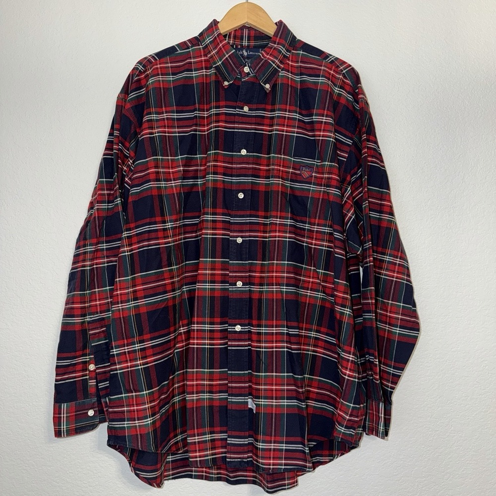Vintage Polo Ralph Lauren The Big Shirt XL Tartan Plaid Button Down